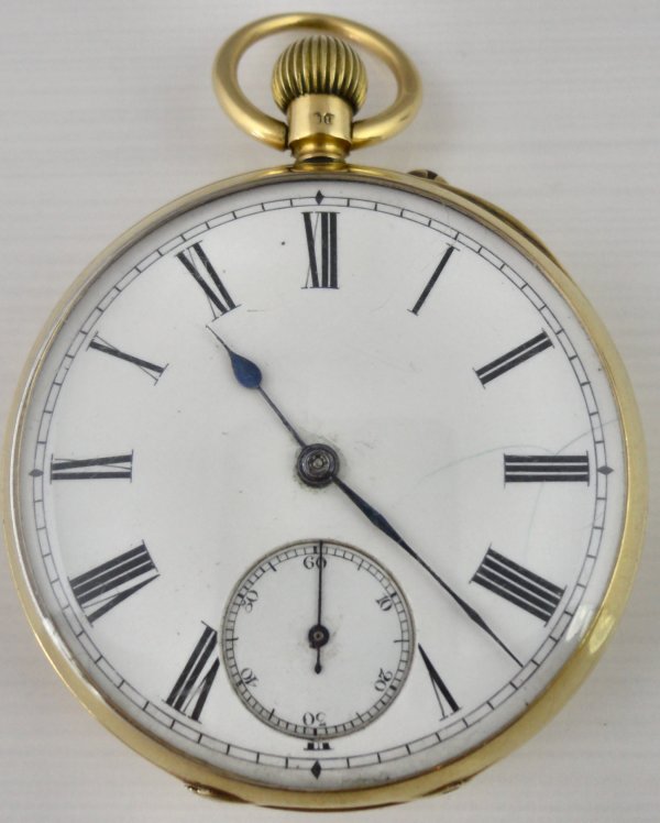 Antique Circa.1895 18ct Gold keyless English pocket watch In good